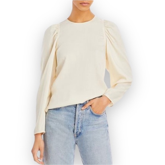 Rebecca‎ Taylor Puff Sleeve Top Long Sleeve Cream Beige Blouse - Picture 2 of 12